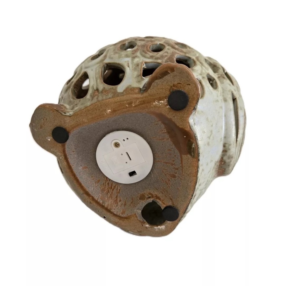 Ceramic Owl Battery Tea Light Green/Brown - Picture 4 of 5
